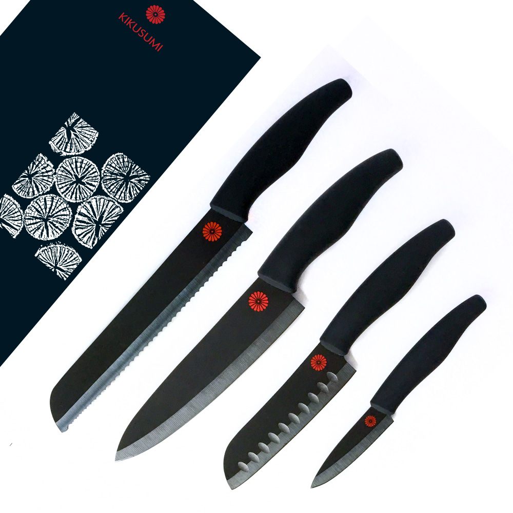 Kikusumi Black Ceramic Collection 4 Piece Chef Knife Gift Set