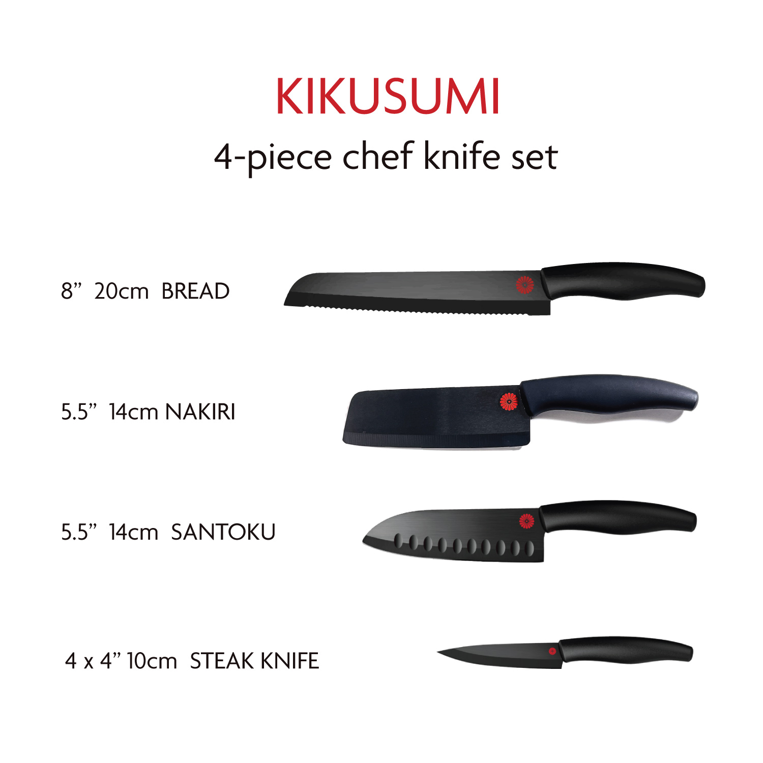 Kikusumi Black Ceramic Collection 4 Piece Nakiri Vegetarian Knife Gift Set  Bundle - Kikusumi Knife SHOP