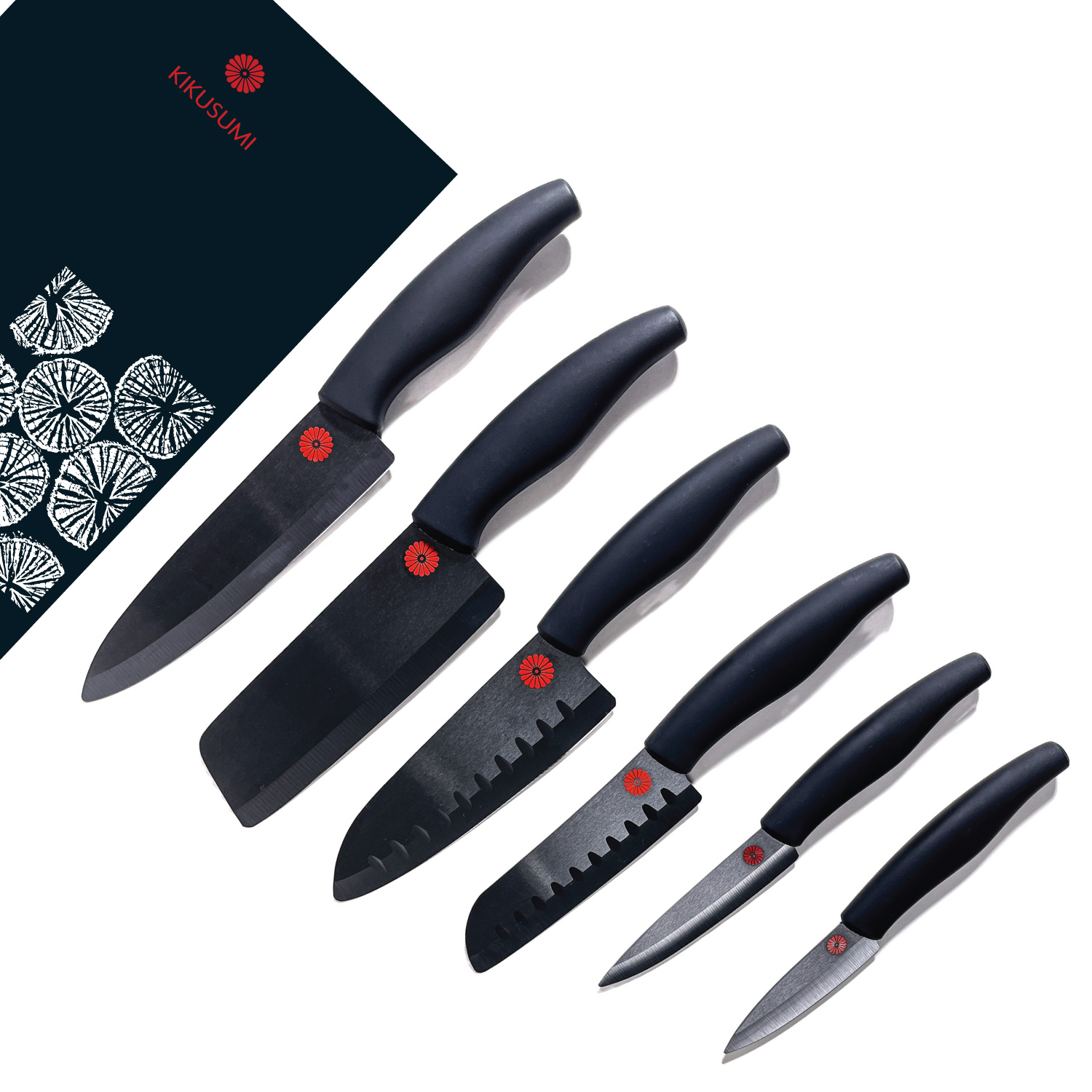 Kikusumi Black Ceramic Collection 6 Piece Chef Knife Gift Set