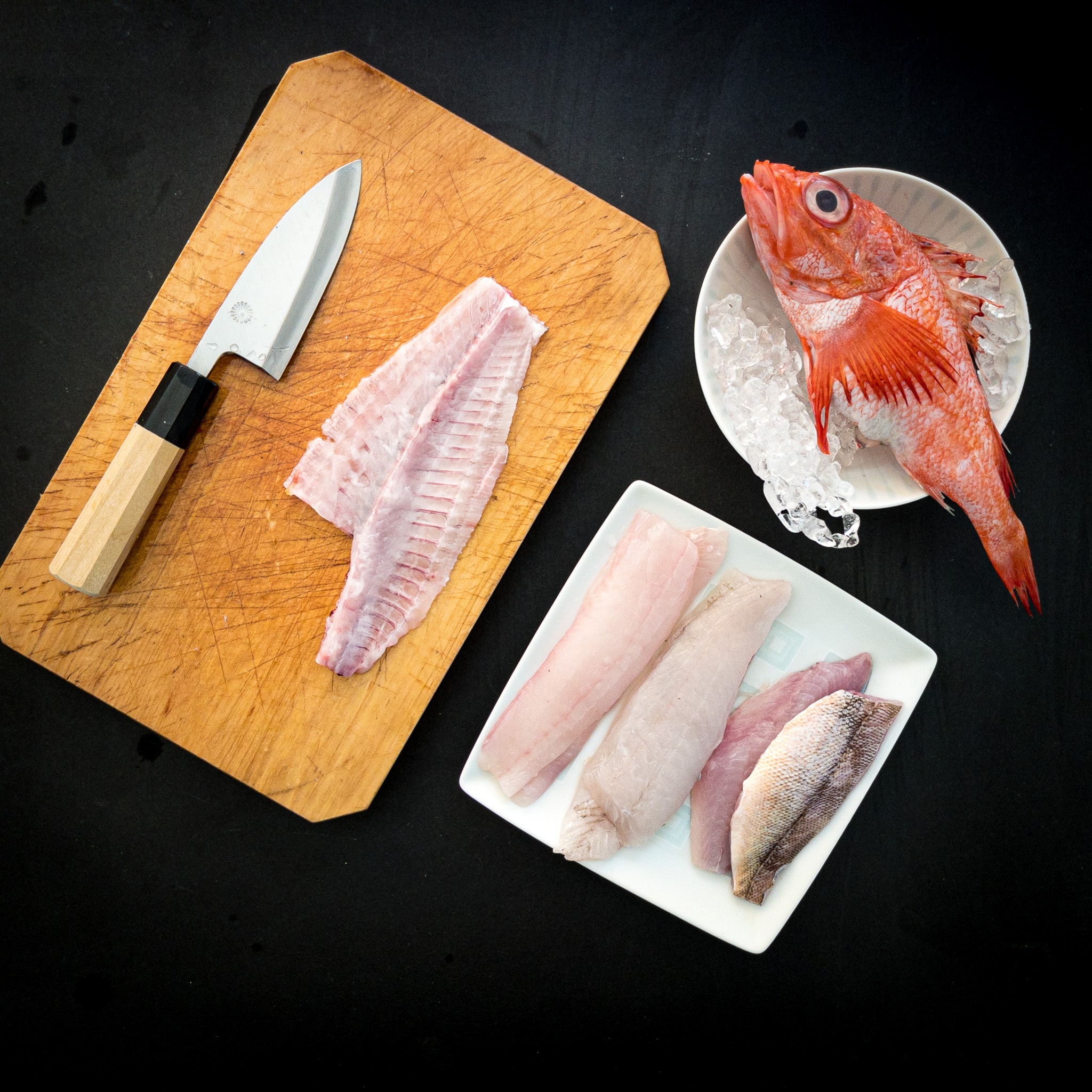 GHOST Pro Fish Knife Set 7 Deba Knife + 4” Mini Deba + Large