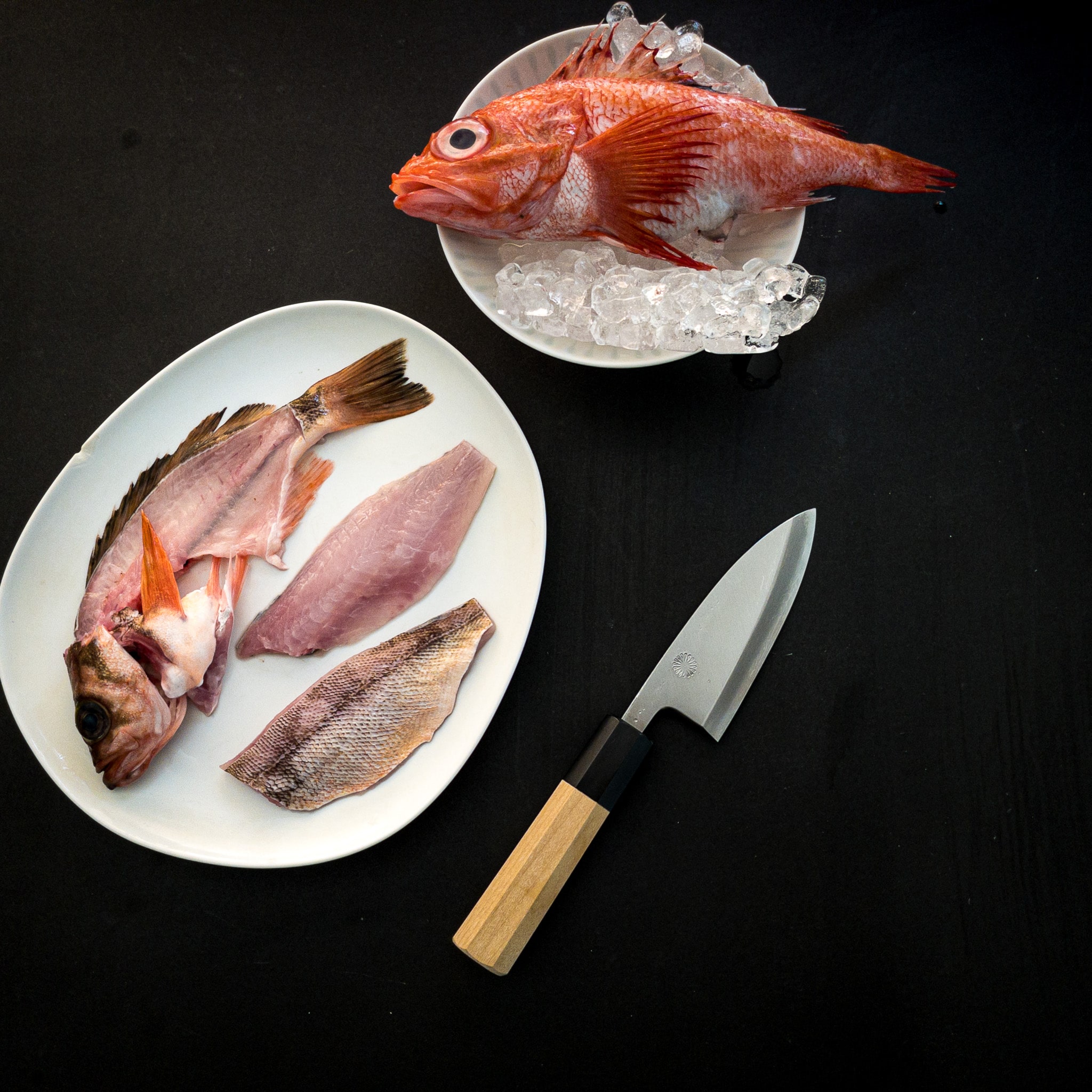 GHOST Small Fish Knife Set 4” Mini Deba + Small Fish Scaler Tool +
